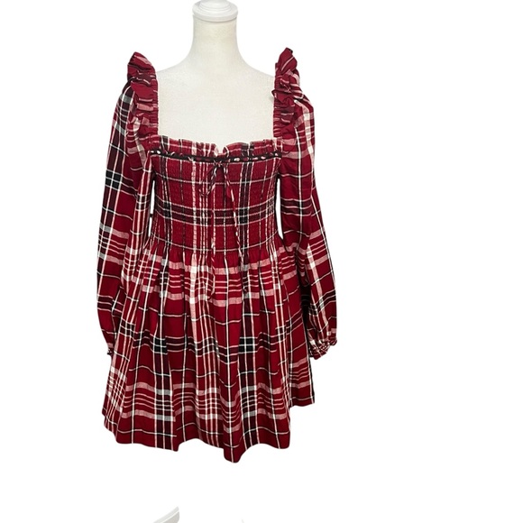 Hill House Scarlett Tartan Plaid Nap Dress Mini Puff Sleeve Size Large - Picture 4 of 10